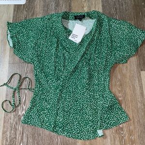 UO Green polka dot wrap top Size 8